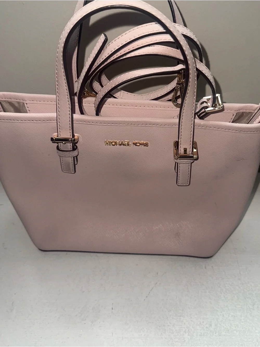Michael Kors Light Pink Saffiano Leather Tote with Gold Hardware